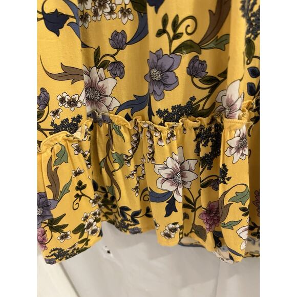 Democracy Yellow Floral Peplum Waist Peasant Top Sz L Cottage Boho - Picture 3 of 8